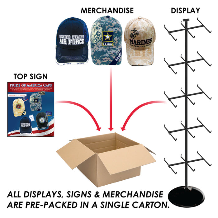 Officially Licensed Military Caps 96 pc Display