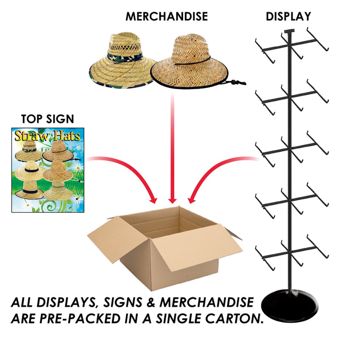 48pc Straw hat assortment with display