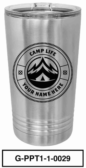 'Camp Life' POLAR CAMEL 16oz VACUUM INSULATED TUMBLER WITH CLEAR LID -