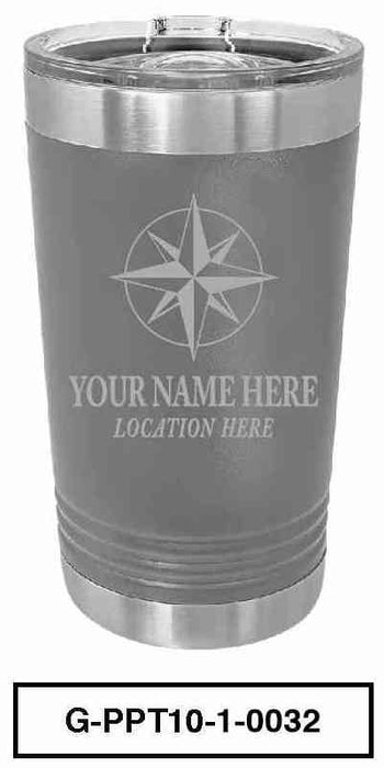 'COMPASS'  POLAR CAMEL 16oz VACUUM INSULATED TUMBLER WITH CLEAR LID -