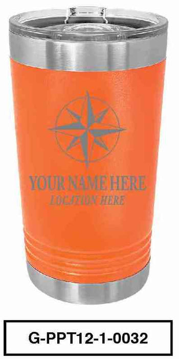 'COMPASS'  POLAR CAMEL 16oz VACUUM INSULATED TUMBLER WITH CLEAR LID -