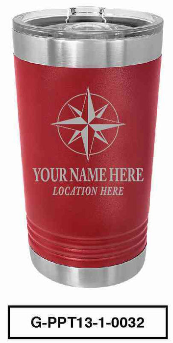 'COMPASS'  POLAR CAMEL 16oz VACUUM INSULATED TUMBLER WITH CLEAR LID -