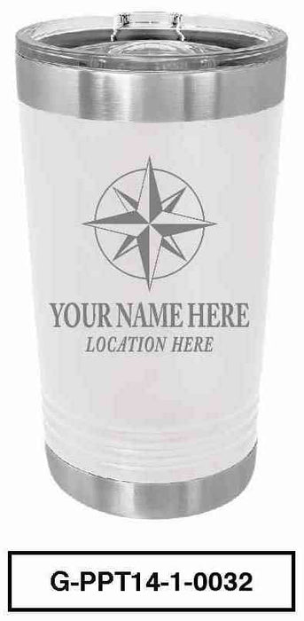'COMPASS'  POLAR CAMEL 16oz VACUUM INSULATED TUMBLER WITH CLEAR LID -