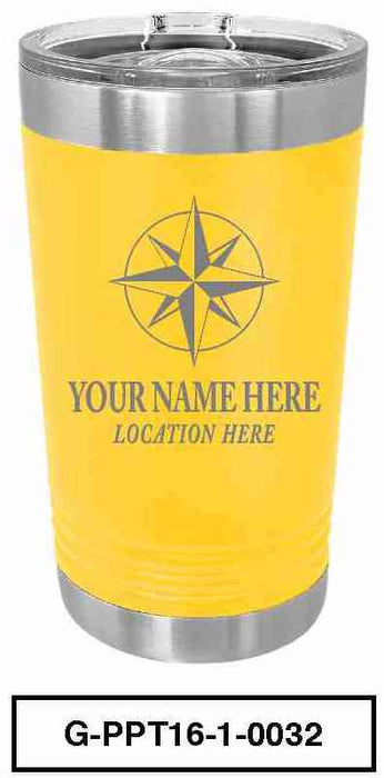 'COMPASS'  POLAR CAMEL 16oz VACUUM INSULATED TUMBLER WITH CLEAR LID -