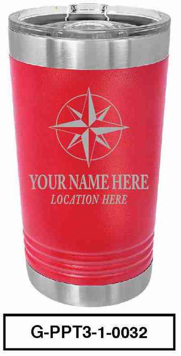 'COMPASS'  POLAR CAMEL 16oz VACUUM INSULATED TUMBLER WITH CLEAR LID -