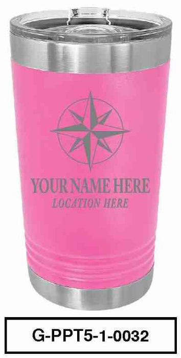 'COMPASS'  POLAR CAMEL 16oz VACUUM INSULATED TUMBLER WITH CLEAR LID -