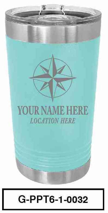 'COMPASS'  POLAR CAMEL 16oz VACUUM INSULATED TUMBLER WITH CLEAR LID -