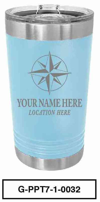 'COMPASS'  POLAR CAMEL 16oz VACUUM INSULATED TUMBLER WITH CLEAR LID -