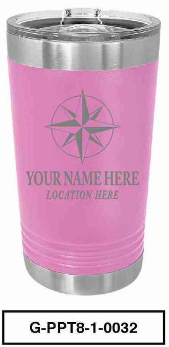 'COMPASS'  POLAR CAMEL 16oz VACUUM INSULATED TUMBLER WITH CLEAR LID -