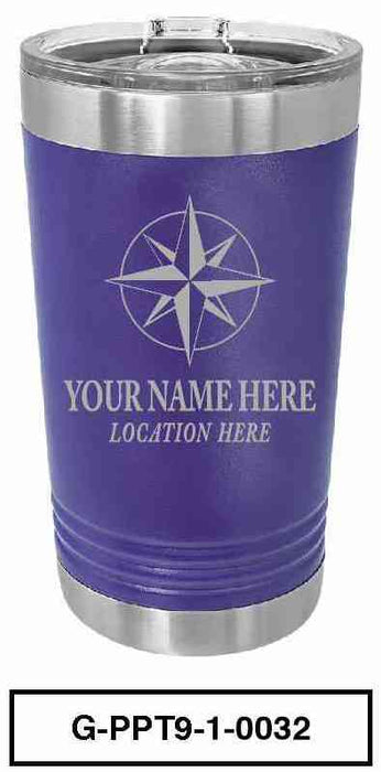 'COMPASS'  POLAR CAMEL 16oz VACUUM INSULATED TUMBLER WITH CLEAR LID -