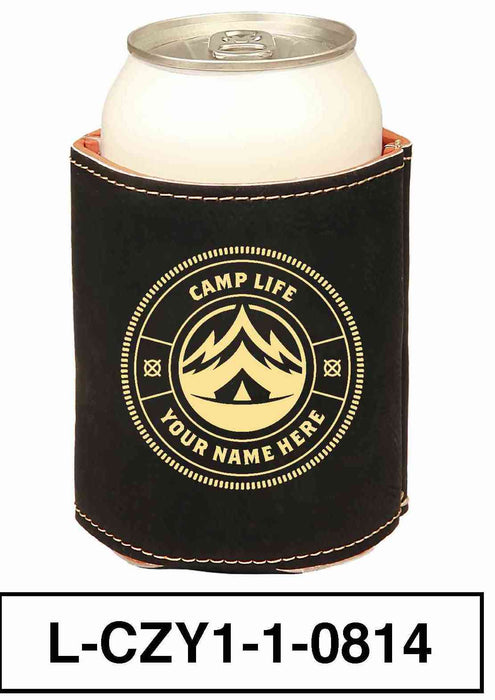 LEATHERETTE CAN COZY - "CAMP LIFE"