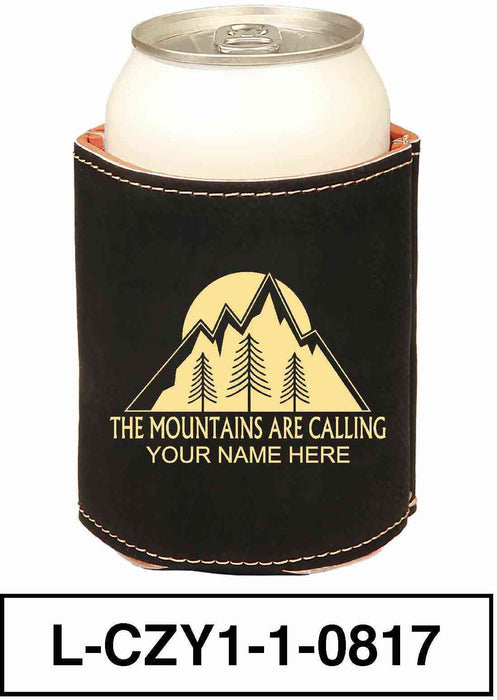 LEATHERETTE CAN COZY - "MOUNTAINS ARE CALLING"