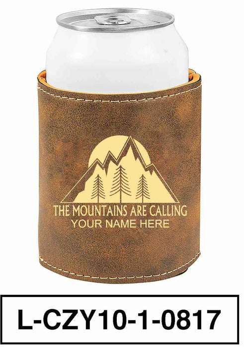 LEATHERETTE CAN COZY - "MOUNTAINS ARE CALLING"
