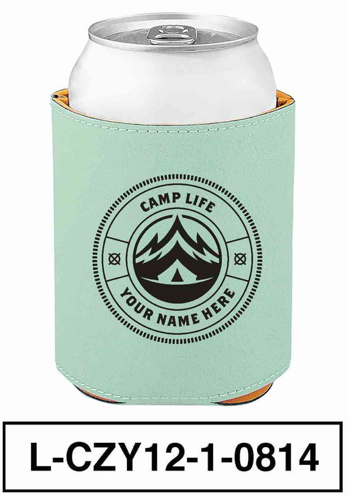 LEATHERETTE CAN COZY - "CAMP LIFE"