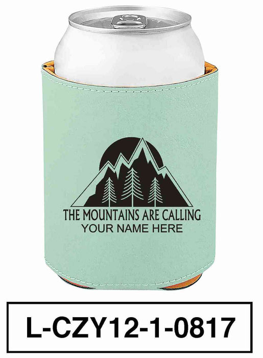 LEATHERETTE CAN COZY - "MOUNTAINS ARE CALLING"