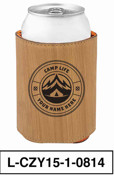 LEATHERETTE CAN COZY - "CAMP LIFE"