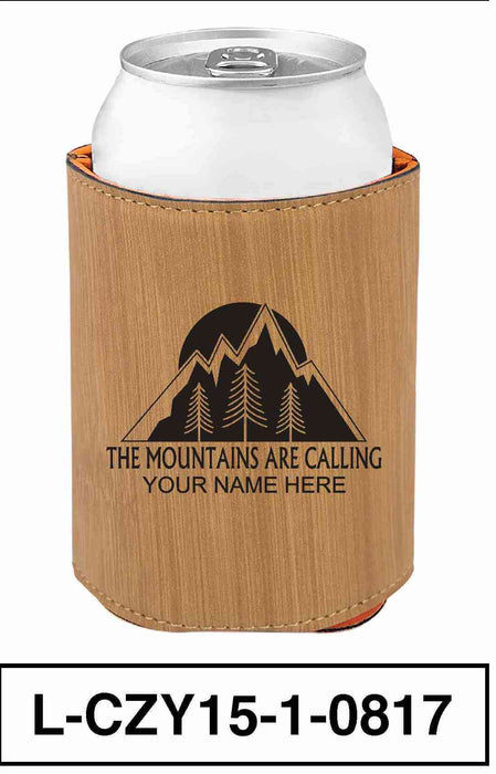 LEATHERETTE CAN COZY - "MOUNTAINS ARE CALLING"