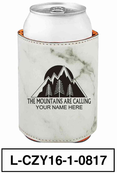 LEATHERETTE CAN COZY - "MOUNTAINS ARE CALLING"