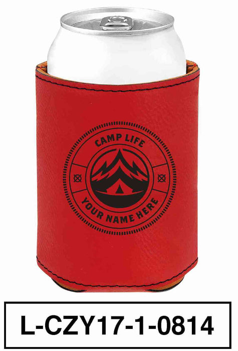 LEATHERETTE CAN COZY - "CAMP LIFE"