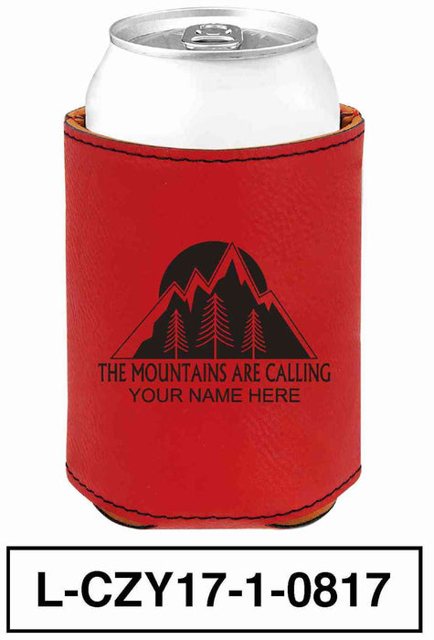 LEATHERETTE CAN COZY - "MOUNTAINS ARE CALLING"