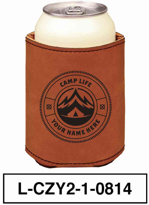 LEATHERETTE CAN COZY - "CAMP LIFE"