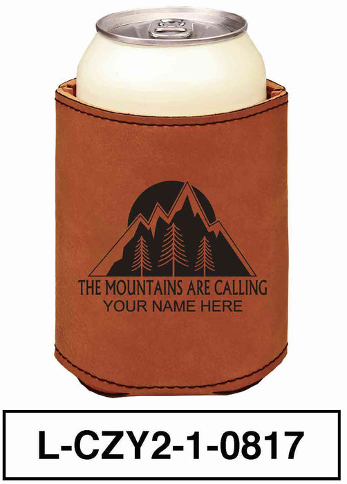 LEATHERETTE CAN COZY - "MOUNTAINS ARE CALLING"