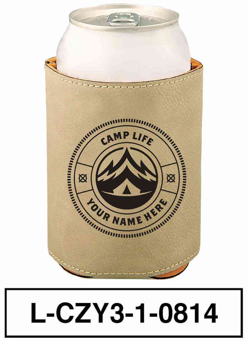 LEATHERETTE CAN COZY - "CAMP LIFE"