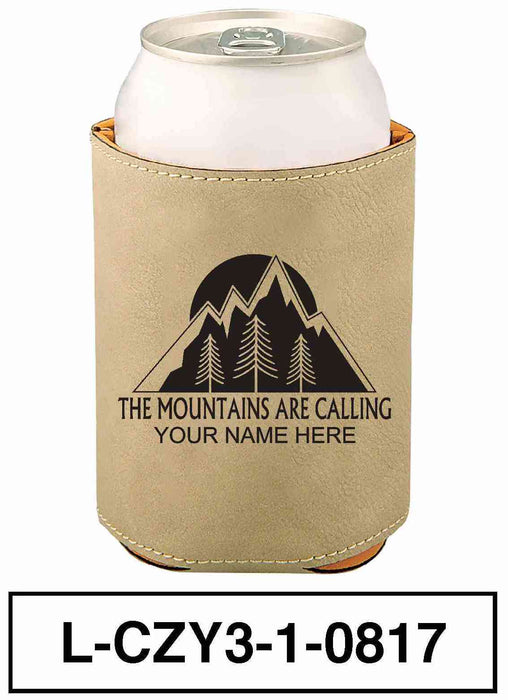 LEATHERETTE CAN COZY - "MOUNTAINS ARE CALLING"
