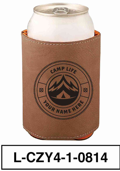 LEATHERETTE CAN COZY - "CAMP LIFE"