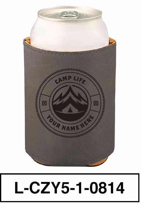 LEATHERETTE CAN COZY - "CAMP LIFE"