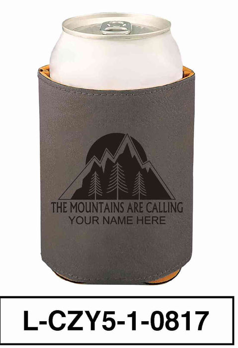 LEATHERETTE CAN COZY - "MOUNTAINS ARE CALLING"