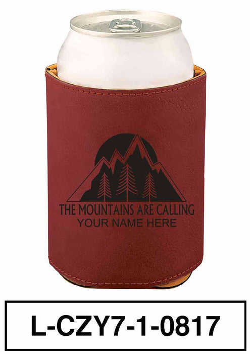 LEATHERETTE CAN COZY - "MOUNTAINS ARE CALLING"