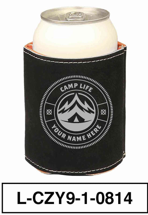 LEATHERETTE CAN COZY - "CAMP LIFE"