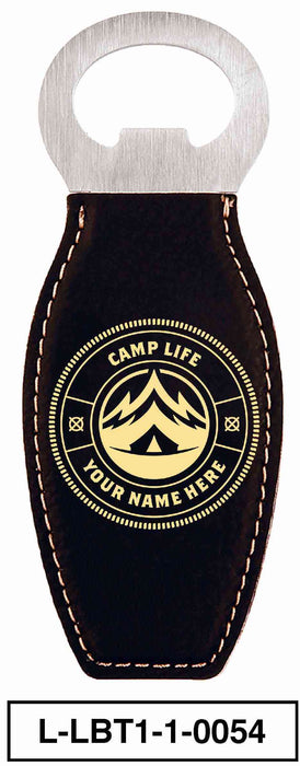 LEATHERETTE BOTTLE OPENER MAGNET - "CAMP LIFE"