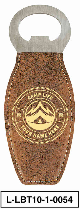 LEATHERETTE BOTTLE OPENER MAGNET - "CAMP LIFE"