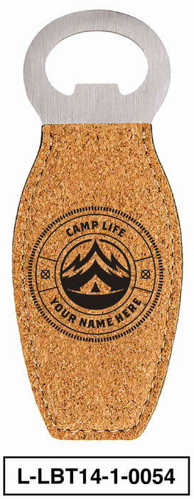 LEATHERETTE BOTTLE OPENER MAGNET - "CAMP LIFE"