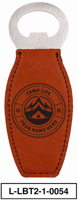 LEATHERETTE BOTTLE OPENER MAGNET - "CAMP LIFE"