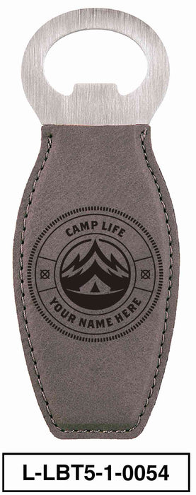 LEATHERETTE BOTTLE OPENER MAGNET - "CAMP LIFE"