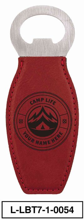 LEATHERETTE BOTTLE OPENER MAGNET - "CAMP LIFE"