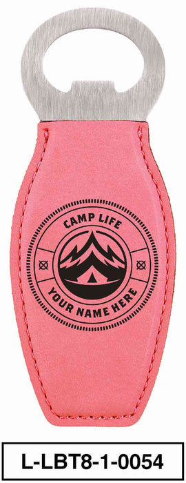 LEATHERETTE BOTTLE OPENER MAGNET - "CAMP LIFE"