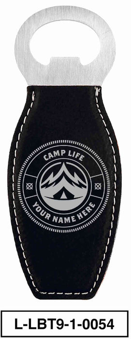 LEATHERETTE BOTTLE OPENER MAGNET - "CAMP LIFE"