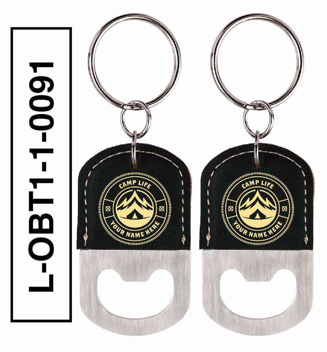 'CAMP LIFE' LEATHERETTE BOTTLE OPENER KEYCHAIN