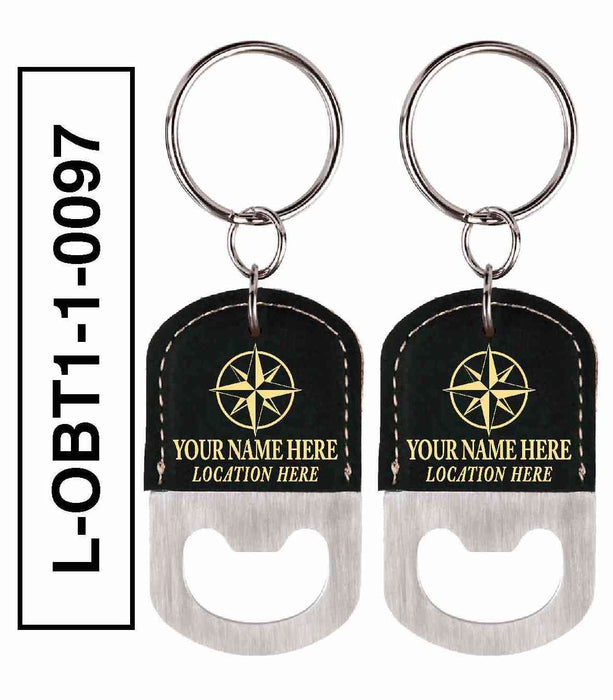 'COMPASS' LEATHERETTE BOTTLE OPENER KEYCHAIN