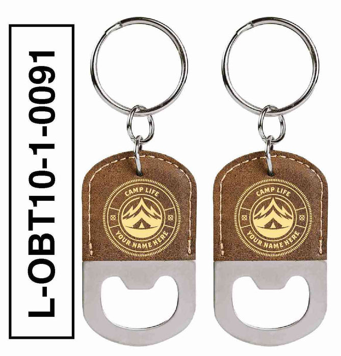 'CAMP LIFE' LEATHERETTE BOTTLE OPENER KEYCHAIN