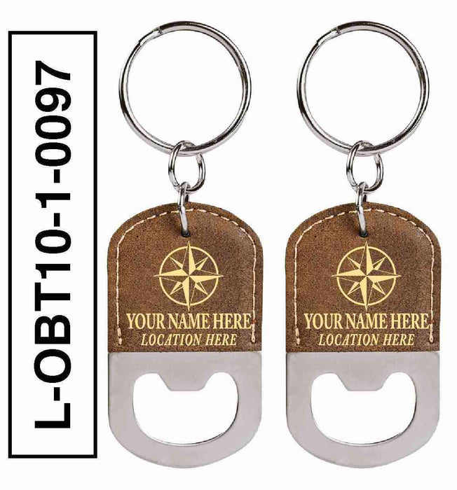 'COMPASS' LEATHERETTE BOTTLE OPENER KEYCHAIN