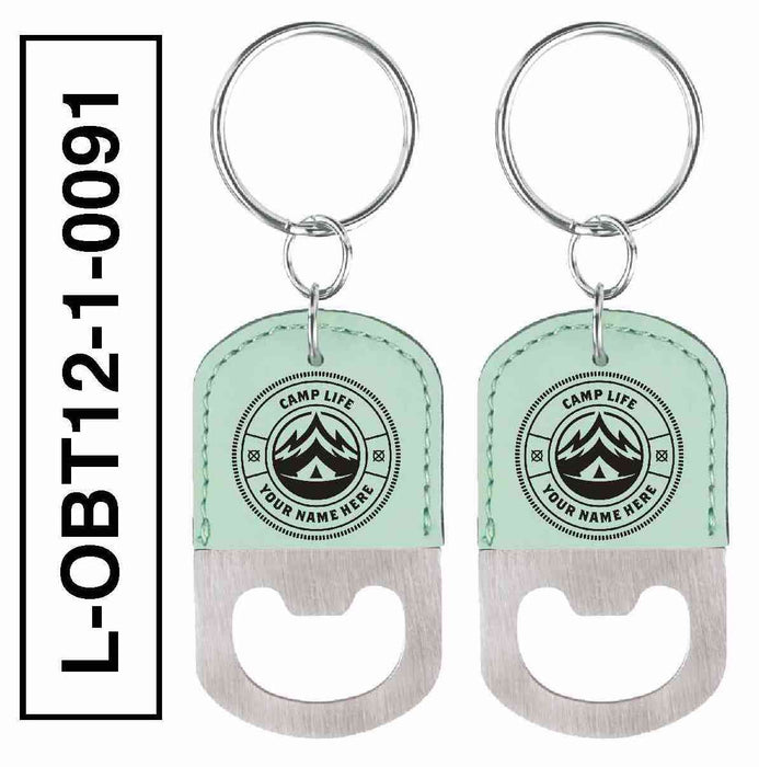 'CAMP LIFE' LEATHERETTE BOTTLE OPENER KEYCHAIN