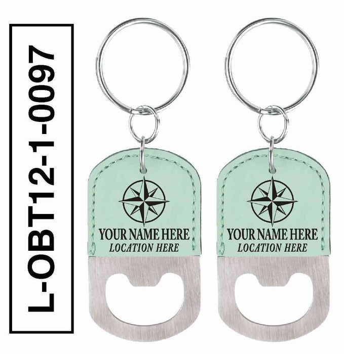 'COMPASS' LEATHERETTE BOTTLE OPENER KEYCHAIN