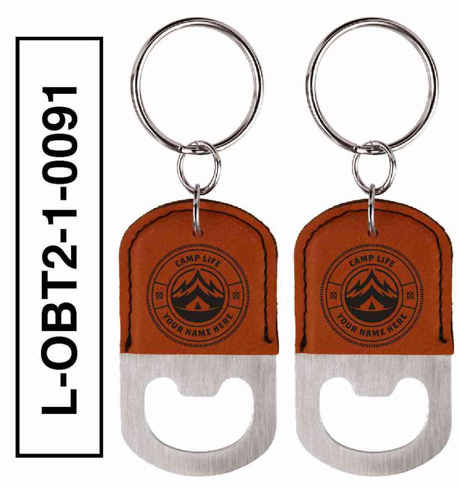 'CAMP LIFE' LEATHERETTE BOTTLE OPENER KEYCHAIN