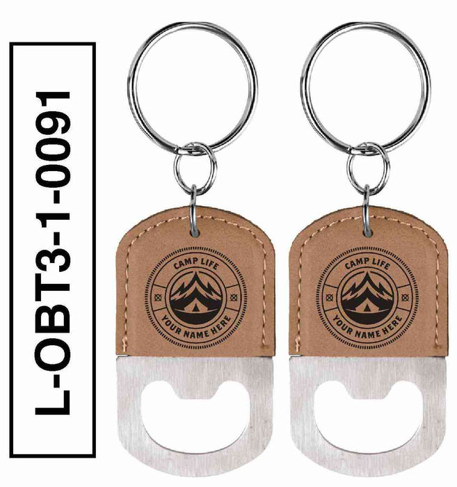 'CAMP LIFE' LEATHERETTE BOTTLE OPENER KEYCHAIN