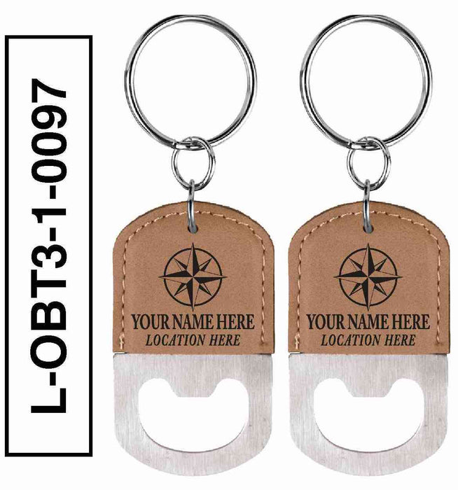 'COMPASS' LEATHERETTE BOTTLE OPENER KEYCHAIN
